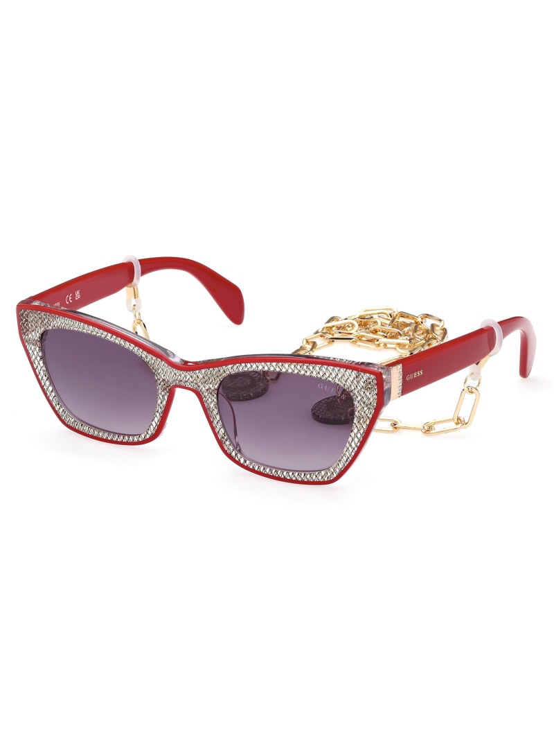 Guess Metallic Plastic Cat-Eye Sunglasses - Red