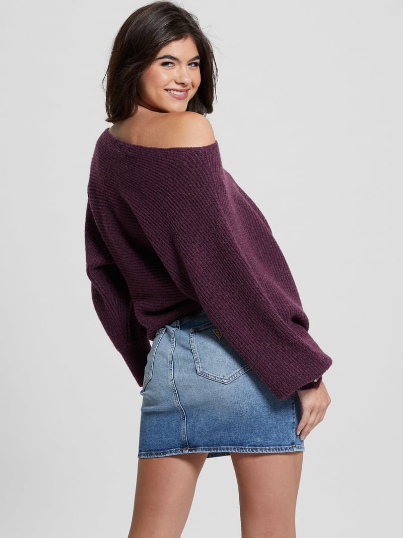 Guess Isadora Off-Shoulder Sweater - Black Cherry Heather Mult