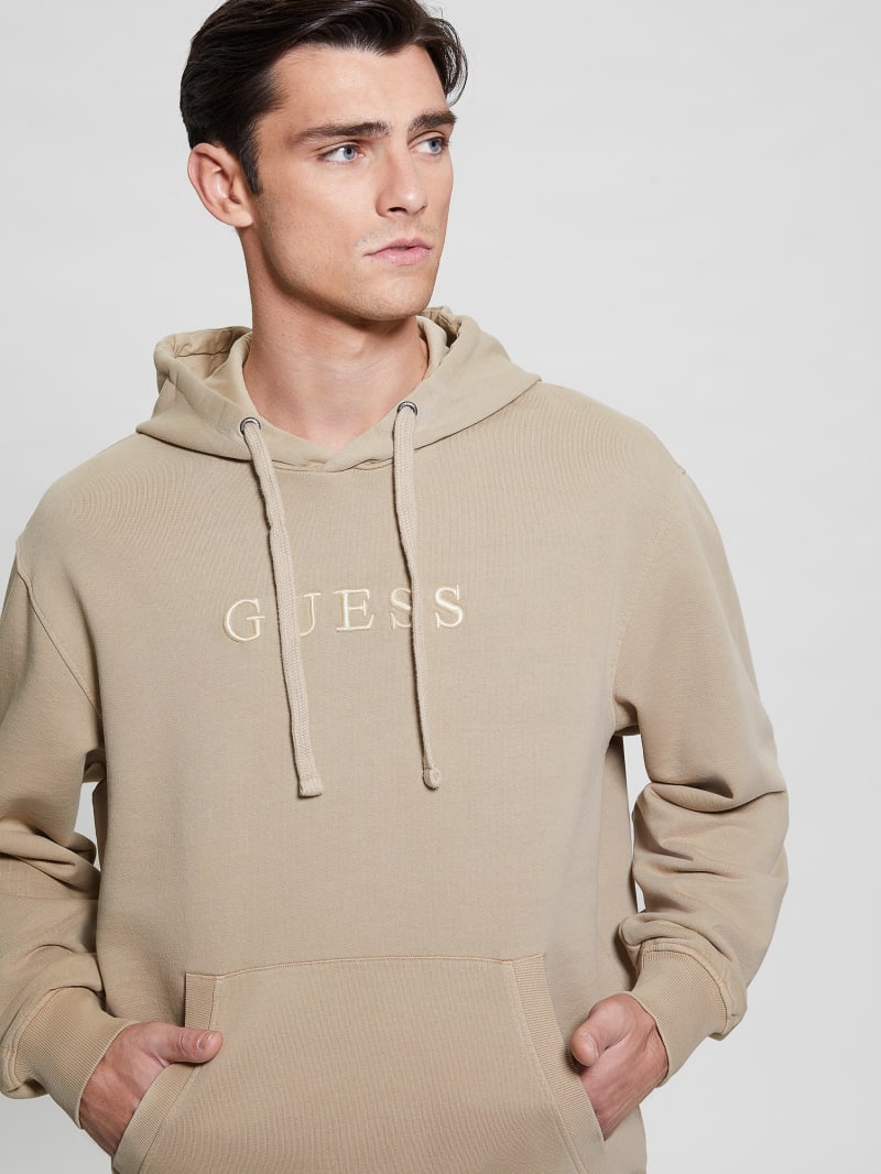 Guess Finch Terry Logo Hoodie - Neutral Sand Multi