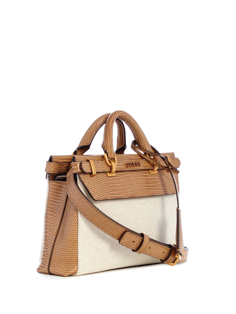 Guess Sestri Canvas Mini Satchel - Natural/Camel