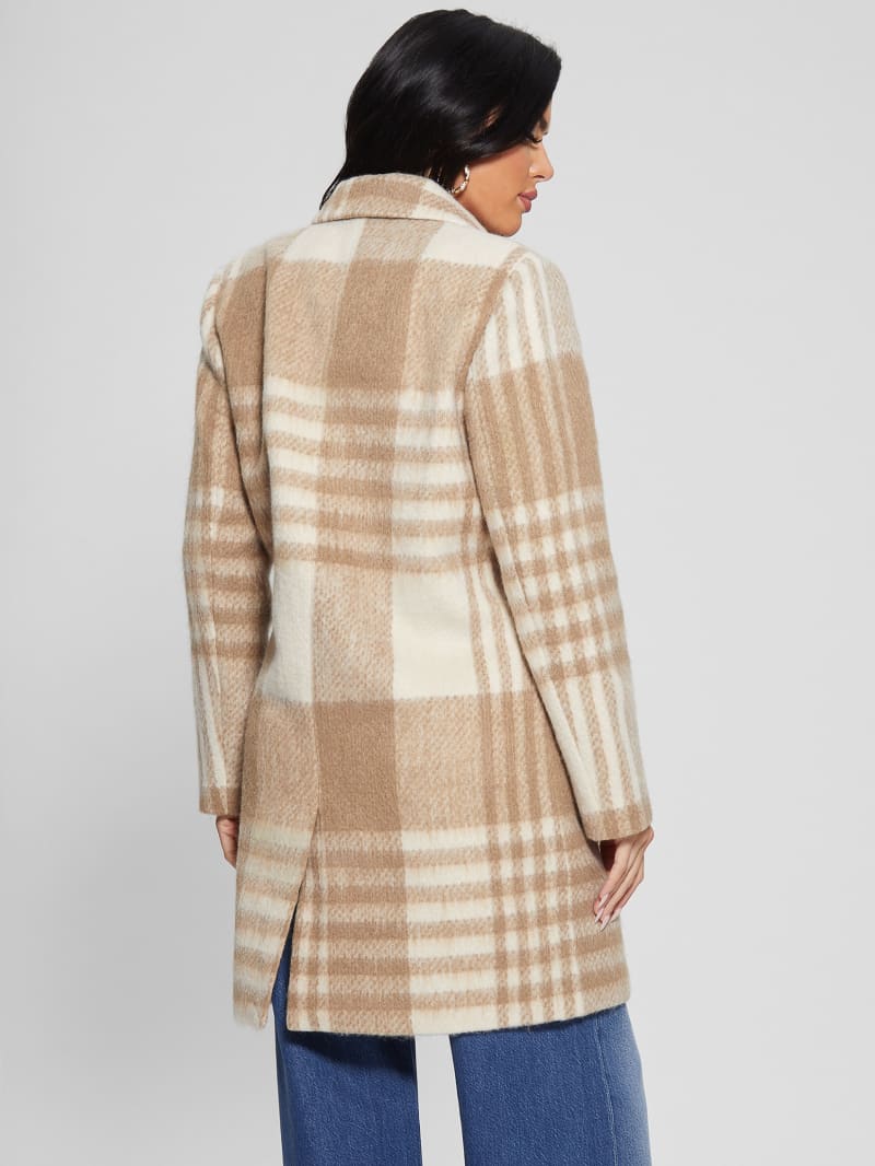 Guess Ramona Plaid Coat - Camel Check