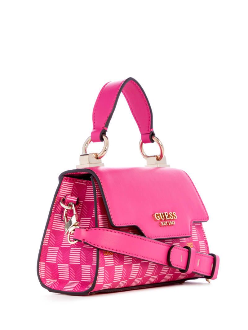 Guess Hallie Mini Fold-Over Flap Bag - Fuchsia Logo