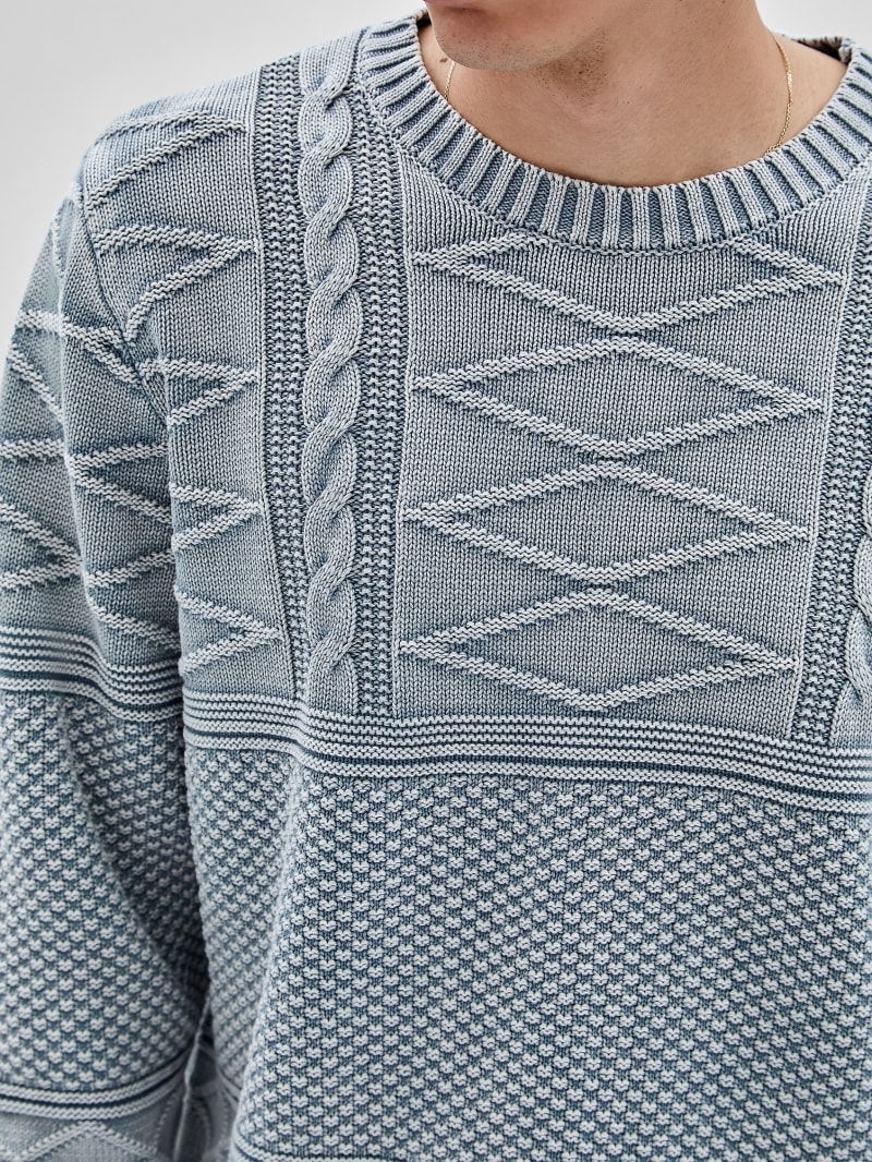 Guess GUESS Originals Cable-Knit Crewneck Sweater - Grey/Blue