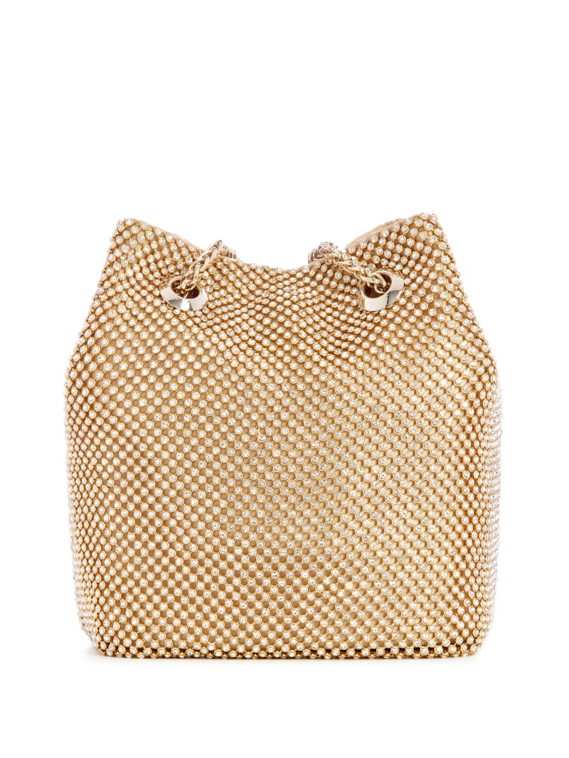 Guess Lua Rhinestone Mesh Mini Pouch Bag - Gold