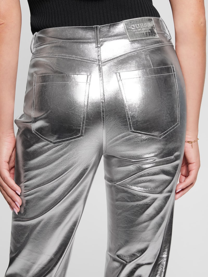 Guess Ambra Metallic Faux-Leather Pants - Metallic Silver