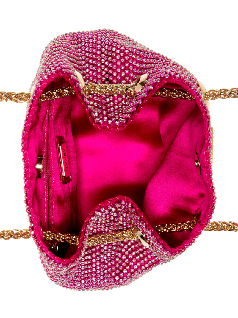 Guess Lua Rhinestone Mesh Mini Pouch Bag - Fuchsia