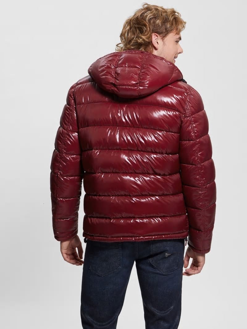 Guess Shiny Hooded Puffer Jacket - Vino