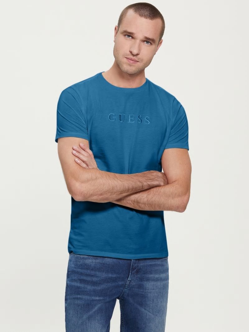 Guess Embroidered Logo Tee - Uniform Blue