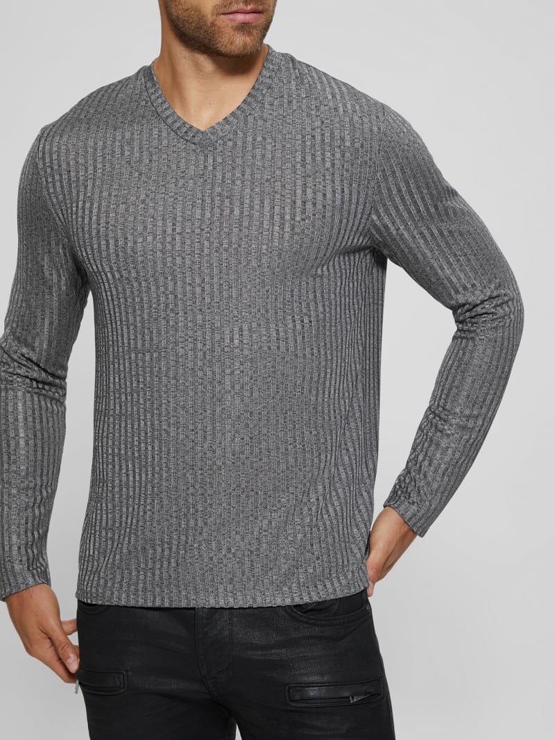 Guess Warehouse V-Neck Knit Tee - Stone Grey Multi