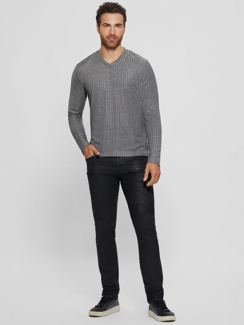 Guess Warehouse V-Neck Knit Tee - Stone Grey Multi