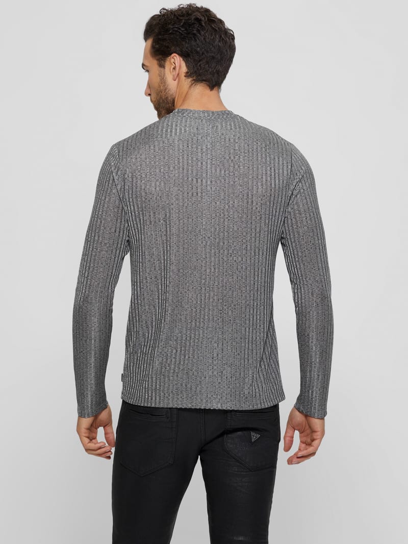 Guess Warehouse V-Neck Knit Tee - Stone Grey Multi