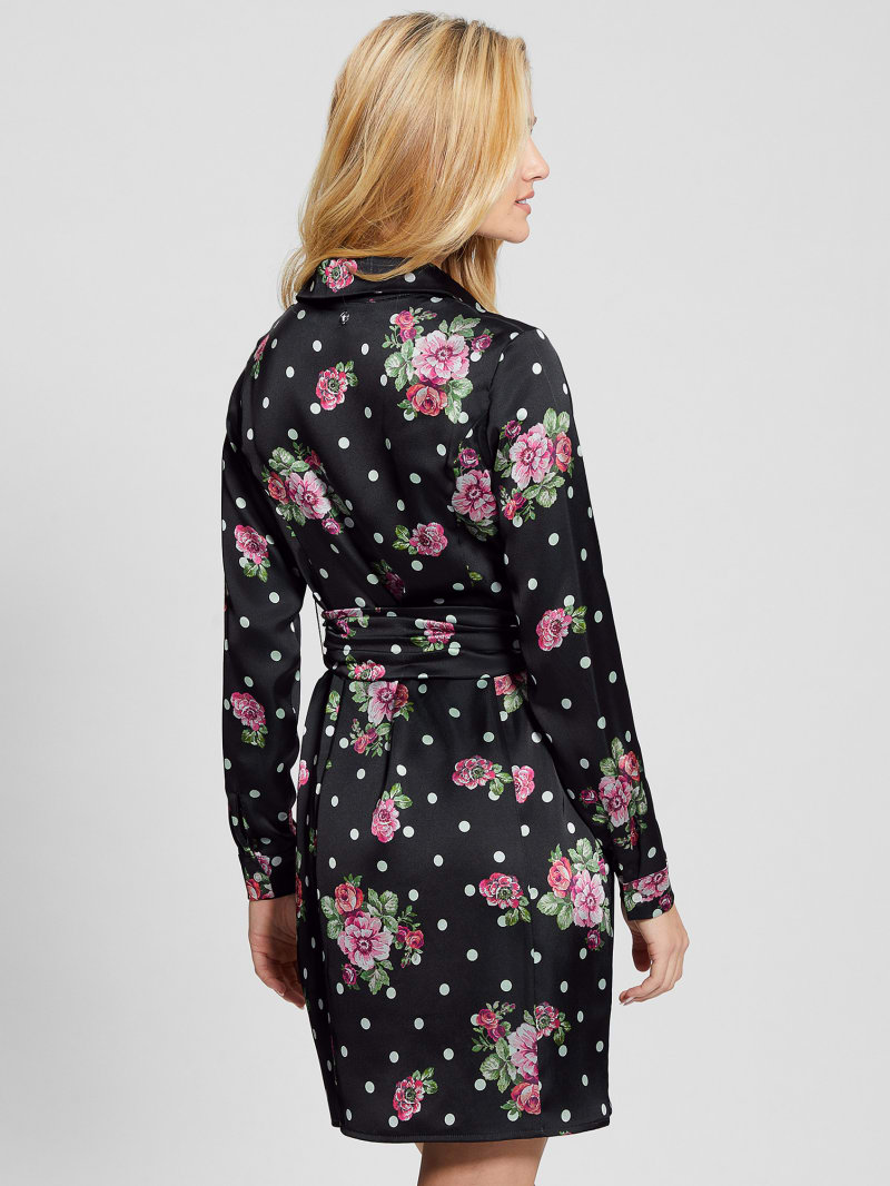 Guess Gigi Printed Satin Dress - Flower Polka Dots