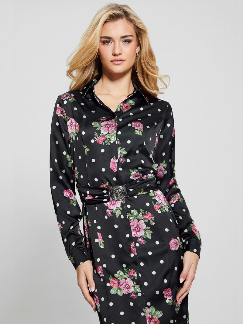 Guess Gigi Printed Satin Dress - Flower Polka Dots