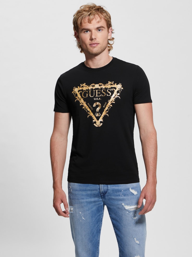 Guess Logo Tri-Scroll Tee - Black