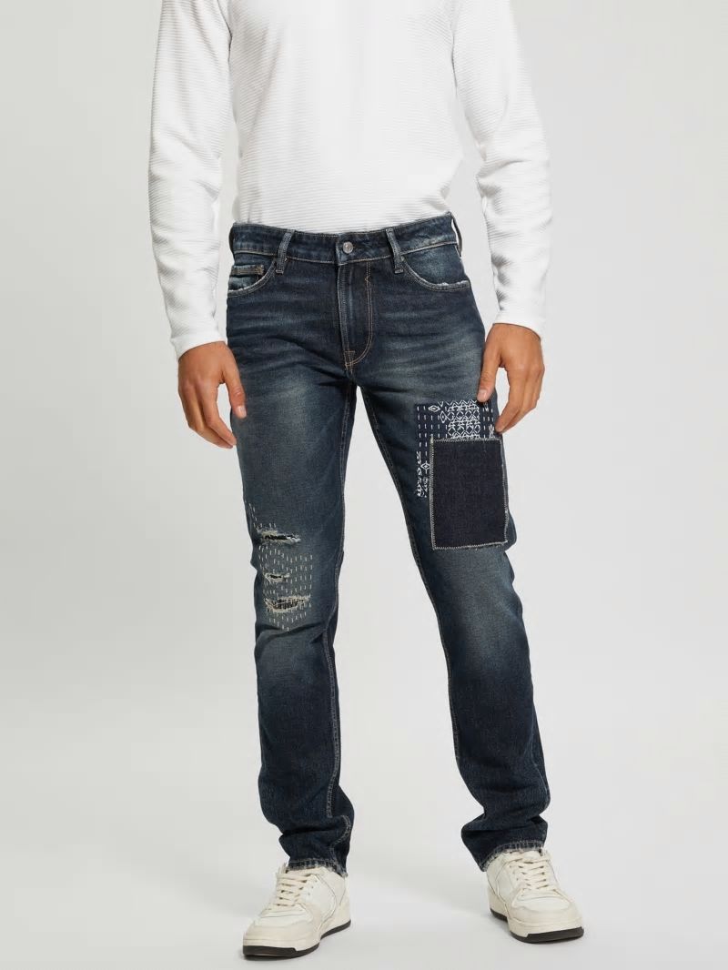 Guess Eco Slim Distressed Tapered Pants - Western Blue