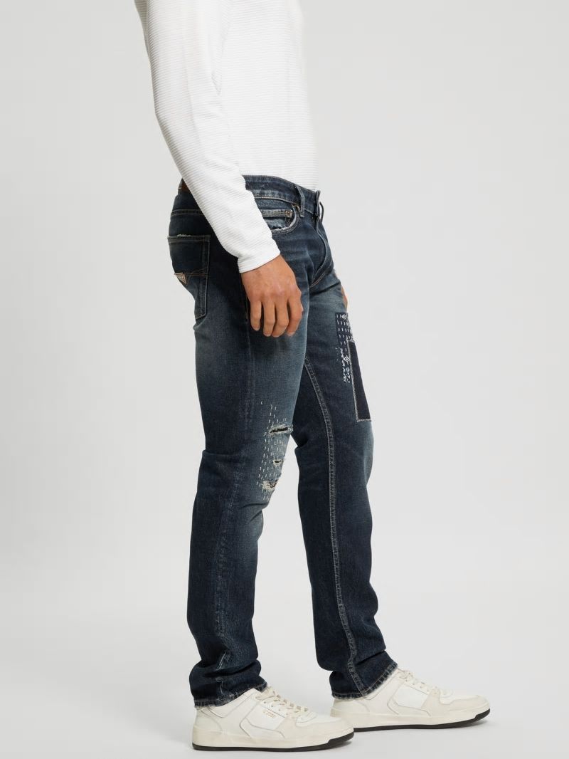 Guess Eco Slim Distressed Tapered Pants - Western Blue