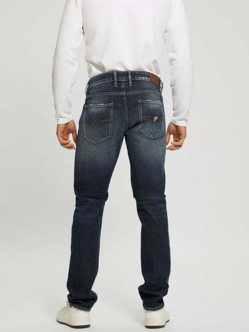 Guess Eco Slim Distressed Tapered Pants - Western Blue