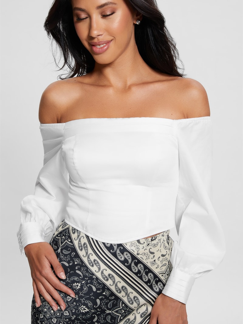 Guess Kristin Off-the-Shoulder Corset Top - Pure White