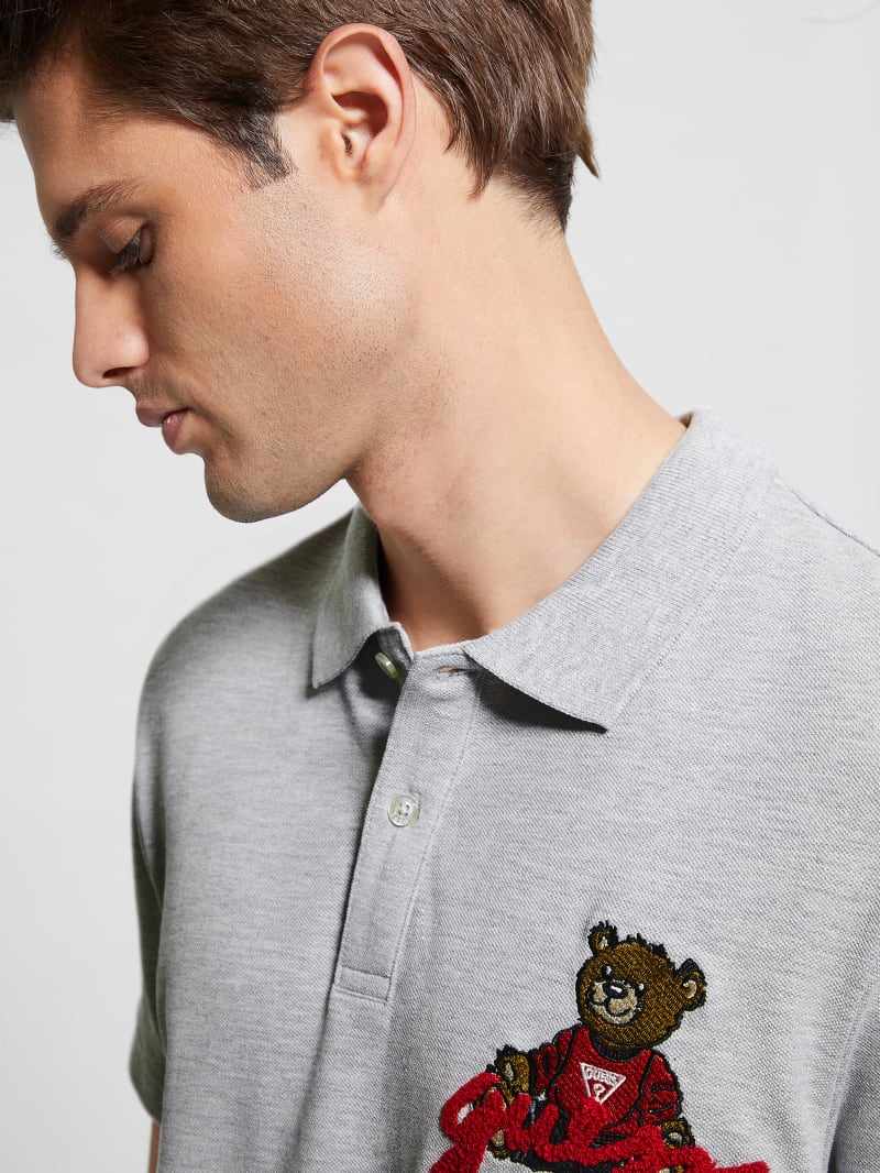 Guess Embroidered Bear Polo - Light Stone Heather