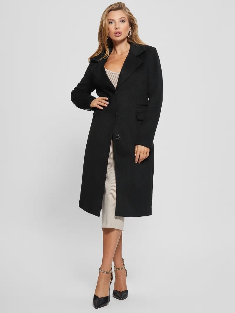 Guess Eco Laurence Faux-Fur Midi Coat - Black