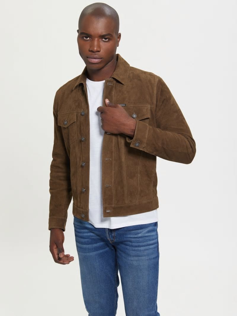 Guess Suede Trucker Jacket - Brown Multi