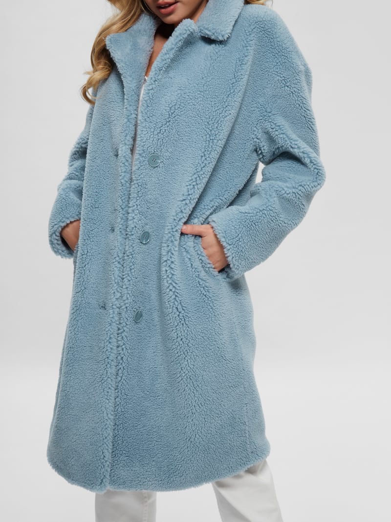 Guess Solange Faux-Fur Coat - Waterfall Blue