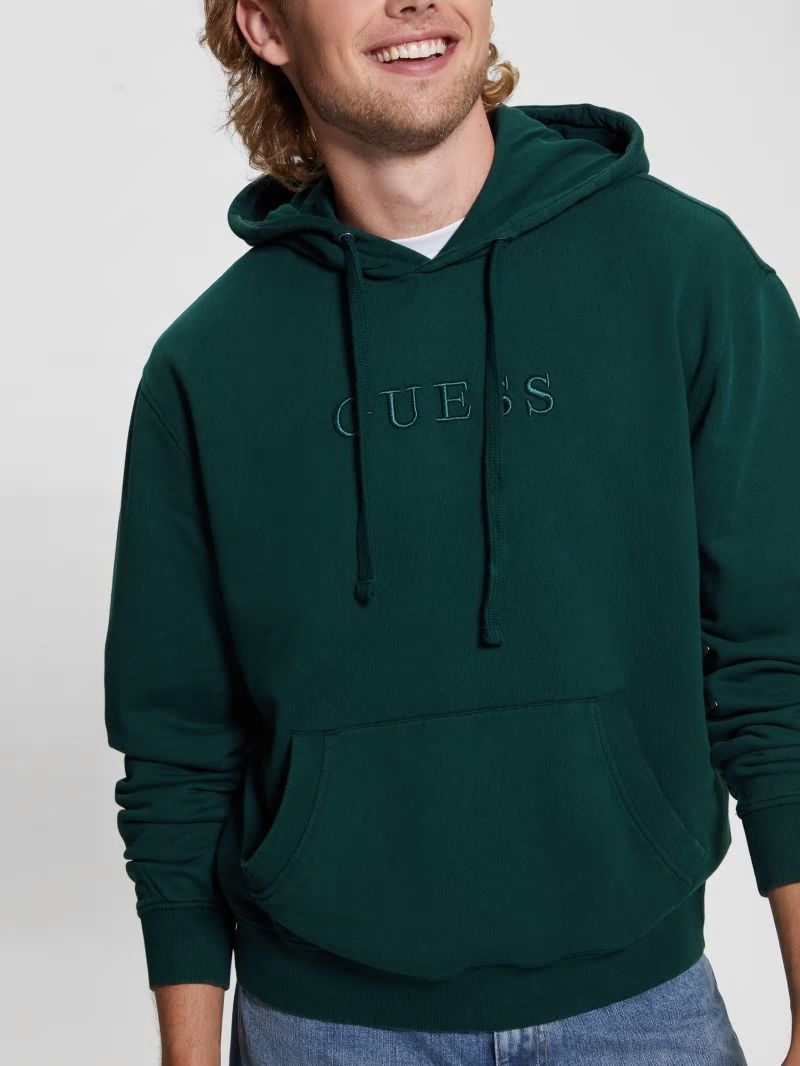 Guess Finch Terry Logo Hoodie - Dark Jade Multi