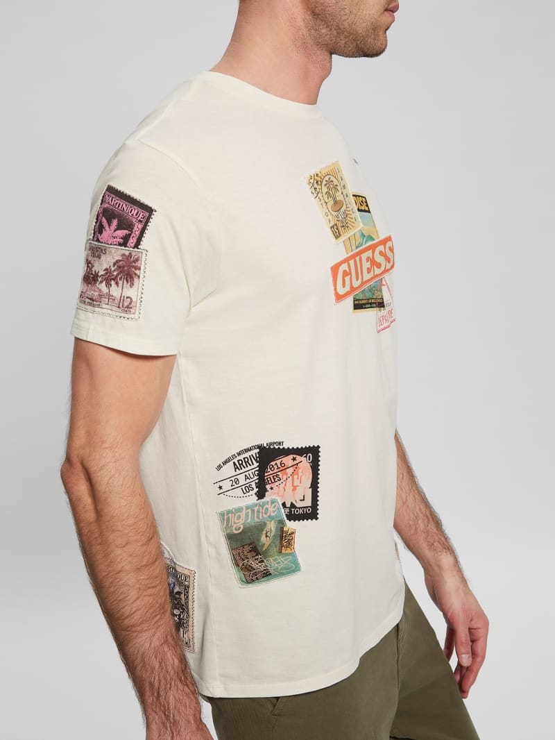 Guess Eco World Stamp Collage Tee - Aspen White