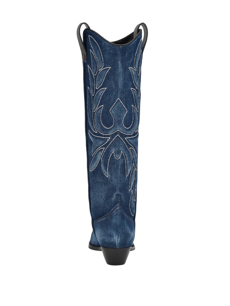 Guess Ginnifer Knee High Denim Cowboy Boots - Denim Tie Dye