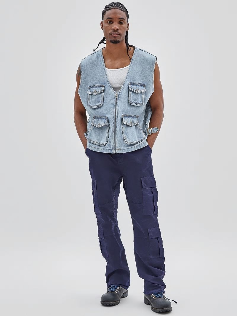 Guess GUESS Originals Denim Cargo Vest - Go Lt Vintage Wash