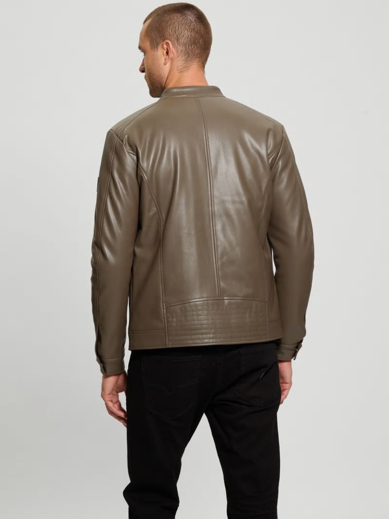 Guess Faux-Leather Biker Jacket - General Brown