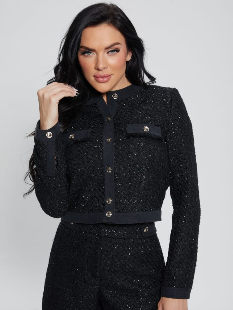 Guess Clarissa Metallic Tweed Jacket - Black Tweed Fantasy