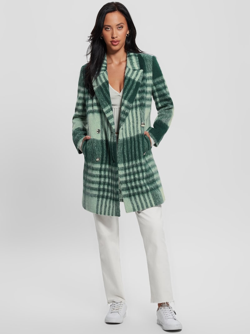 Guess Ramona Plaid Coat - Green Check