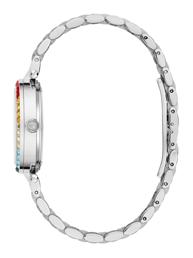 Guess Gc Silver-Tone and Rainbow Crystal Analog Watch - Silver