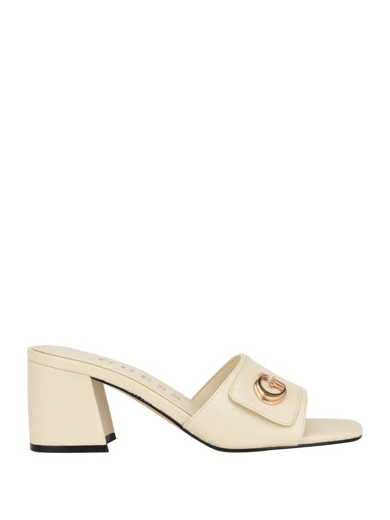 Guess Gallai Block Heel Mules - Ivory 150