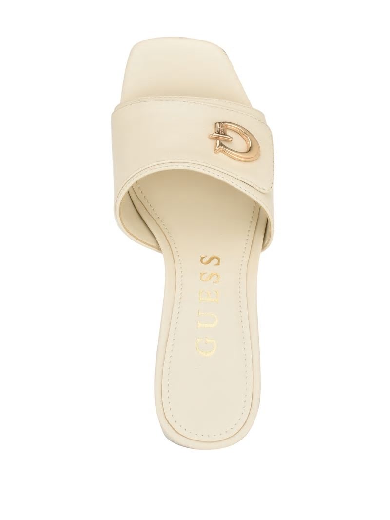 Guess Gallai Block Heel Mules - Ivory 150