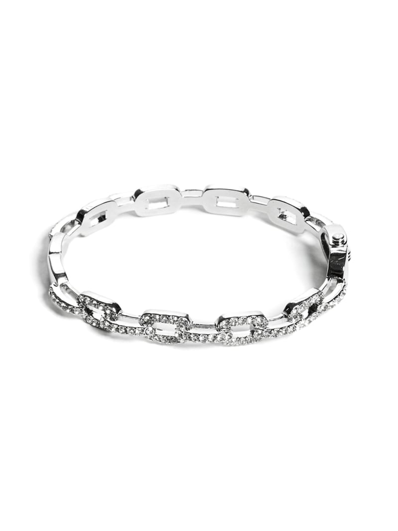 Guess Rhinestone Chain-Link Bangle Bracelet - Silver