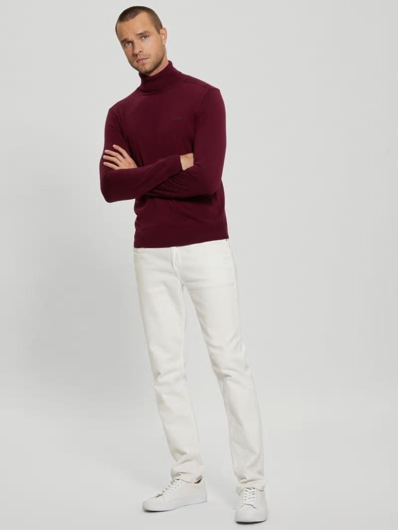 Guess Eco Aaron Silk-Blend Turtleneck Sweater - Maroon Noir