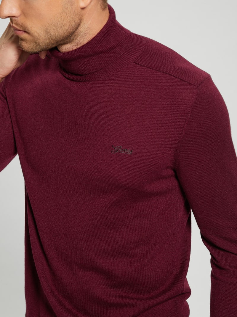 Guess Eco Aaron Silk-Blend Turtleneck Sweater - Maroon Noir