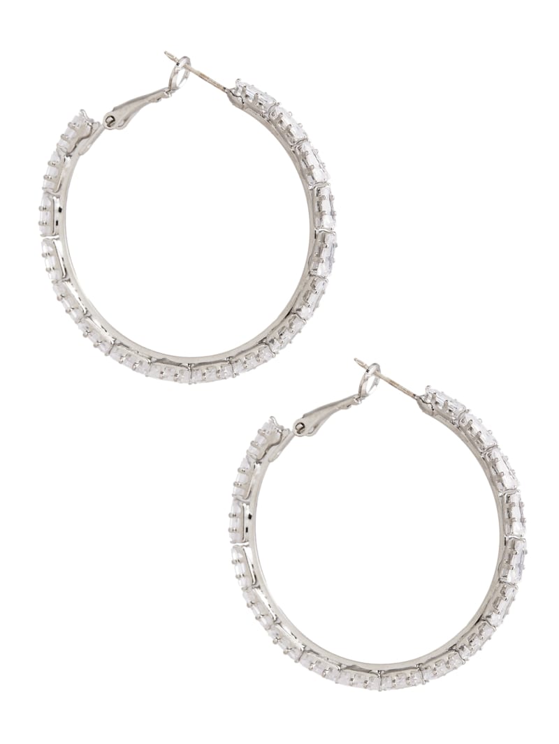 Guess Rhodium Plated Large Crystal Hoop Earring - Silver/Gold