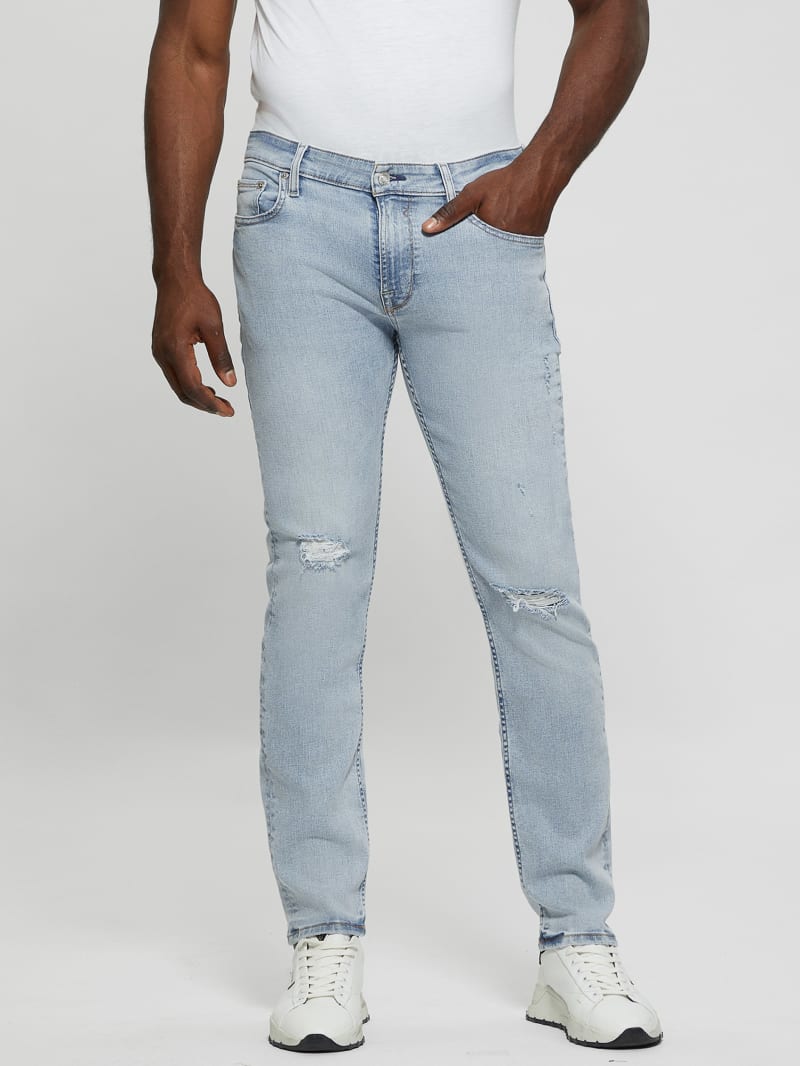 Guess Distressed Low-Rise Slim Straight Jeans - Light Sail