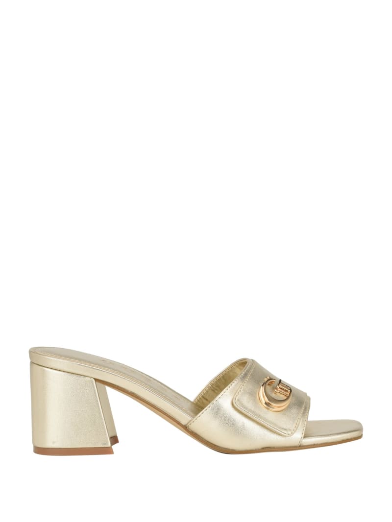 Guess Gallai Block Heel Mules - Gold