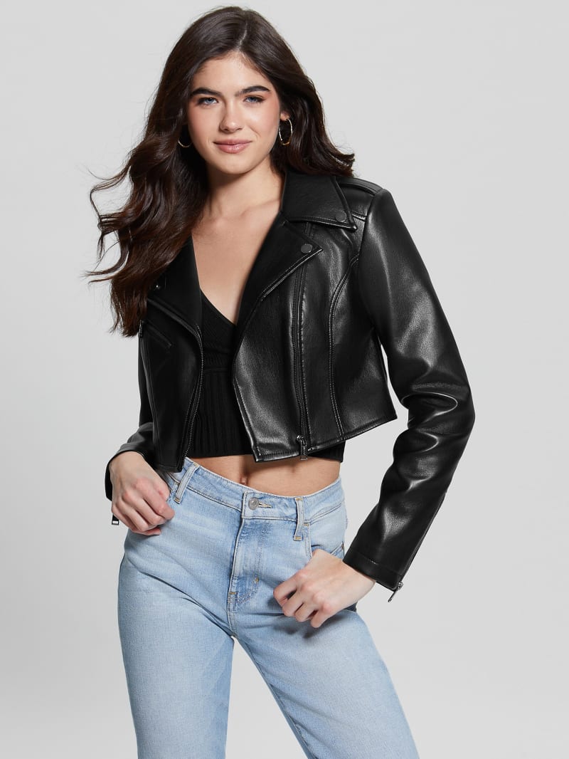 Guess Rochelle Faux-Leather Moto Jacket - Black