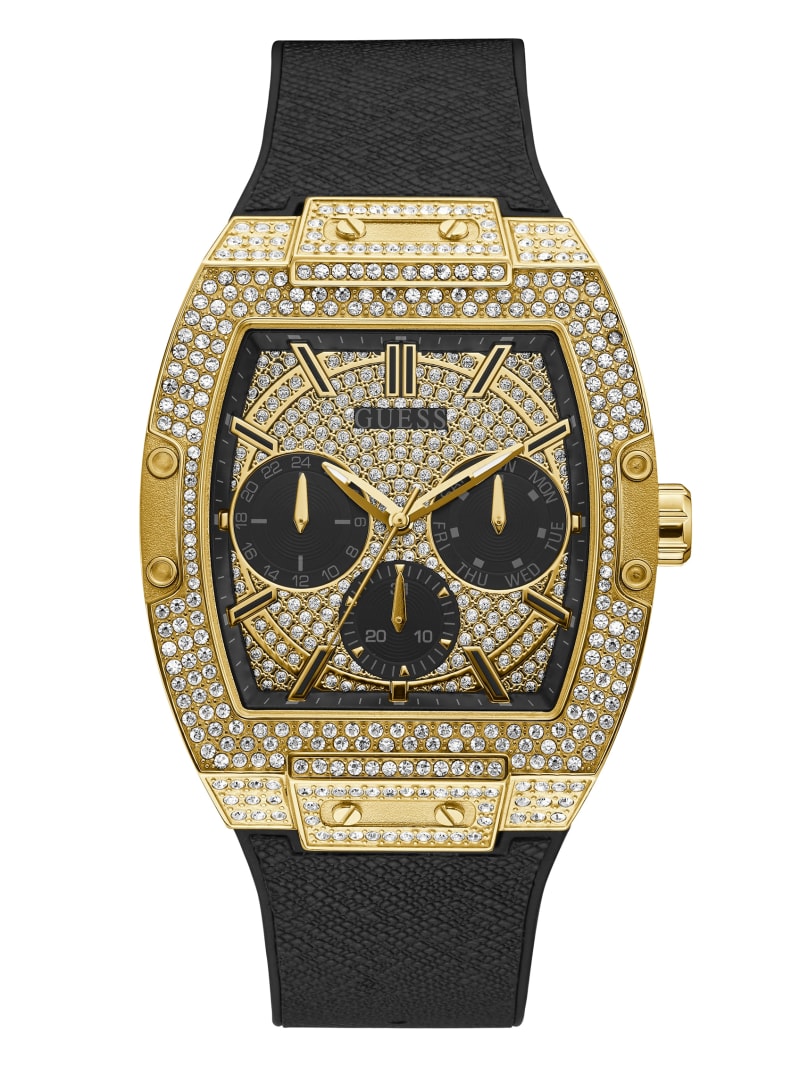 Guess Gold-Tone Crystal Multifunction Watch - Black