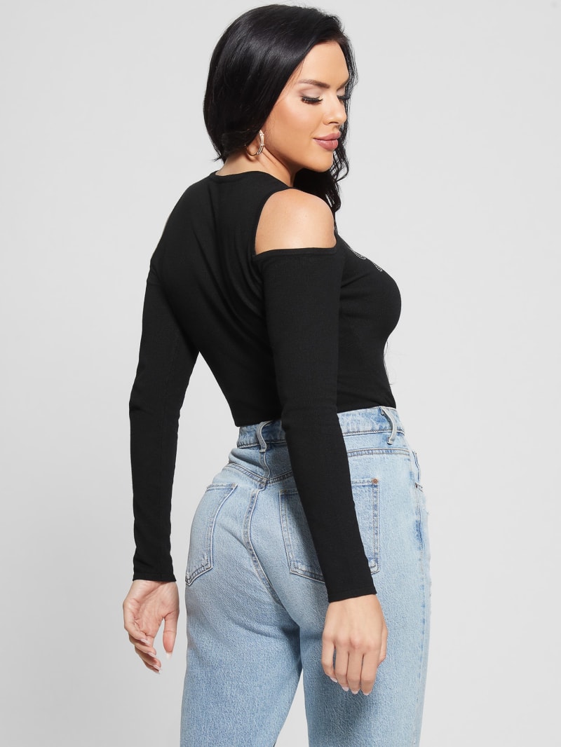 Guess Signature Cold-Shoulder Sweater - Black