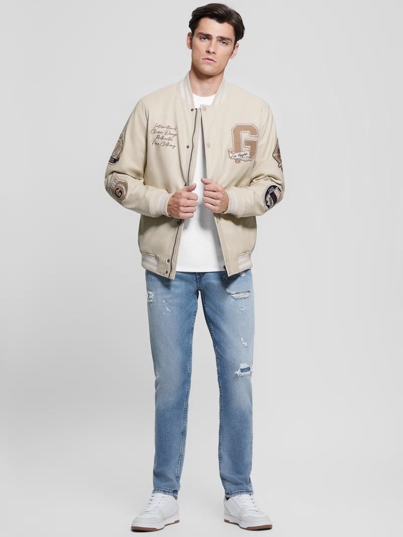 Guess Varsity Faux-Leather Flight Jacket - Quicksand