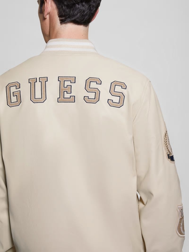 Guess Varsity Faux-Leather Flight Jacket - Quicksand