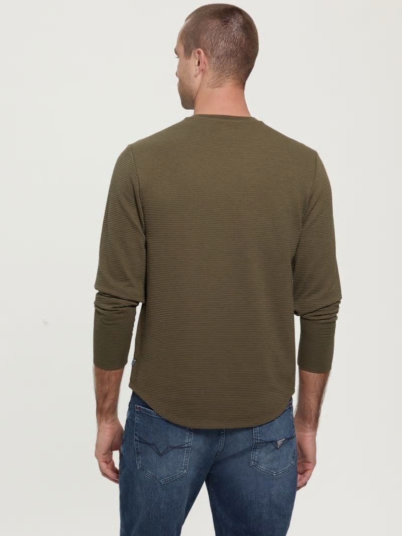 Guess Textured Jersey Long-Sleeve Tee - Army Olive