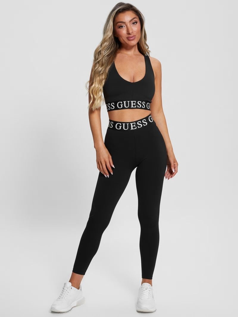 Guess Kiran Monogram Tape Active Crop Top - Black