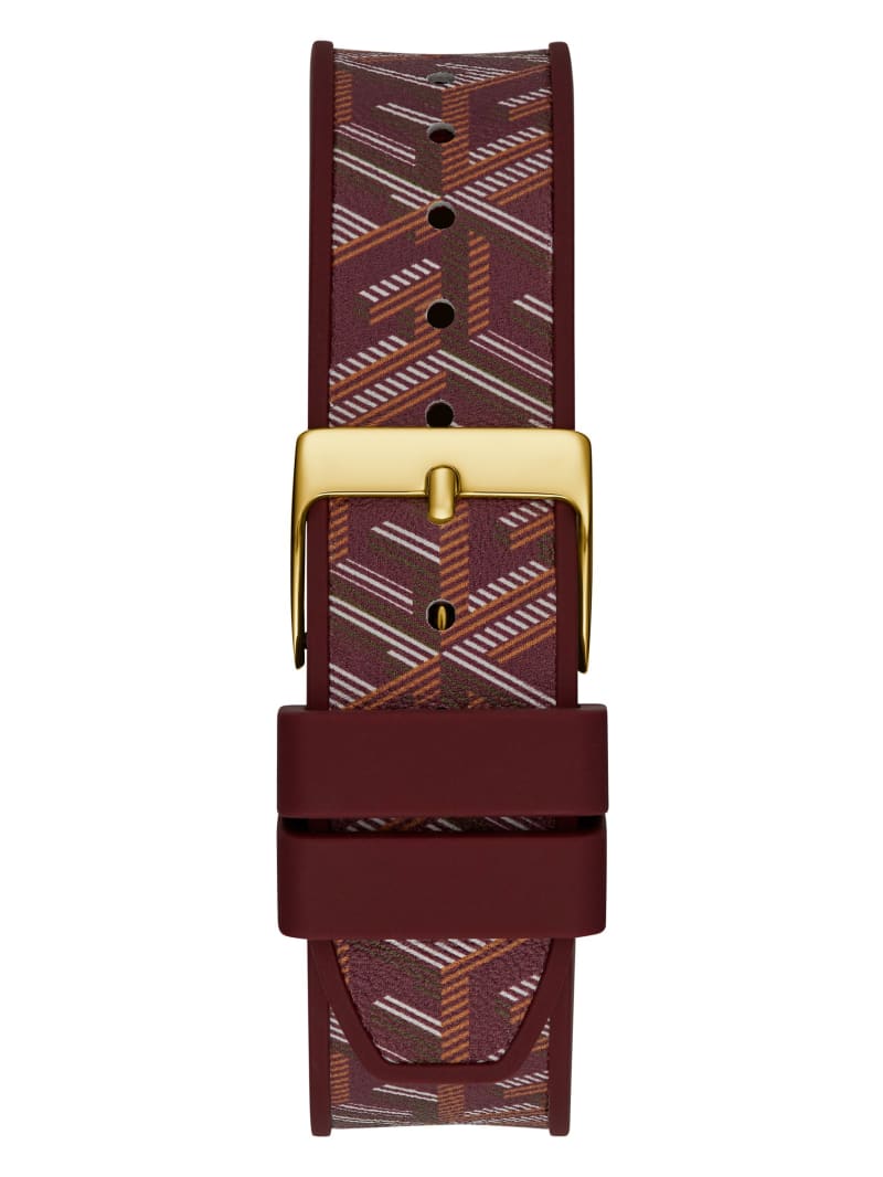 Guess Gold-Tone G-Cube Leather Multifunction Watch - Burgundy